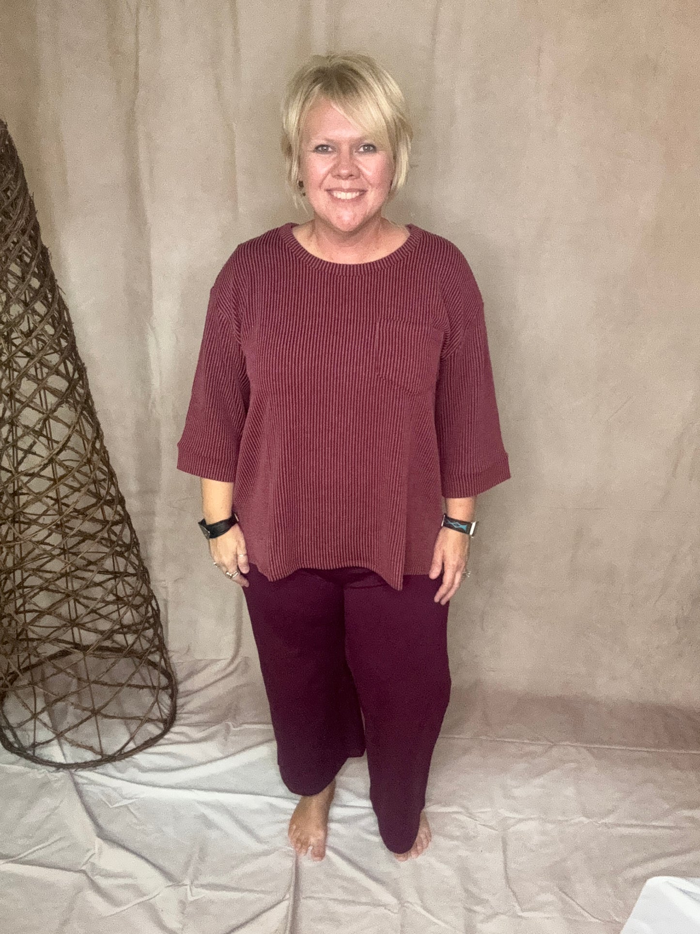 Andre by Uni tRibbed Burgundy Top