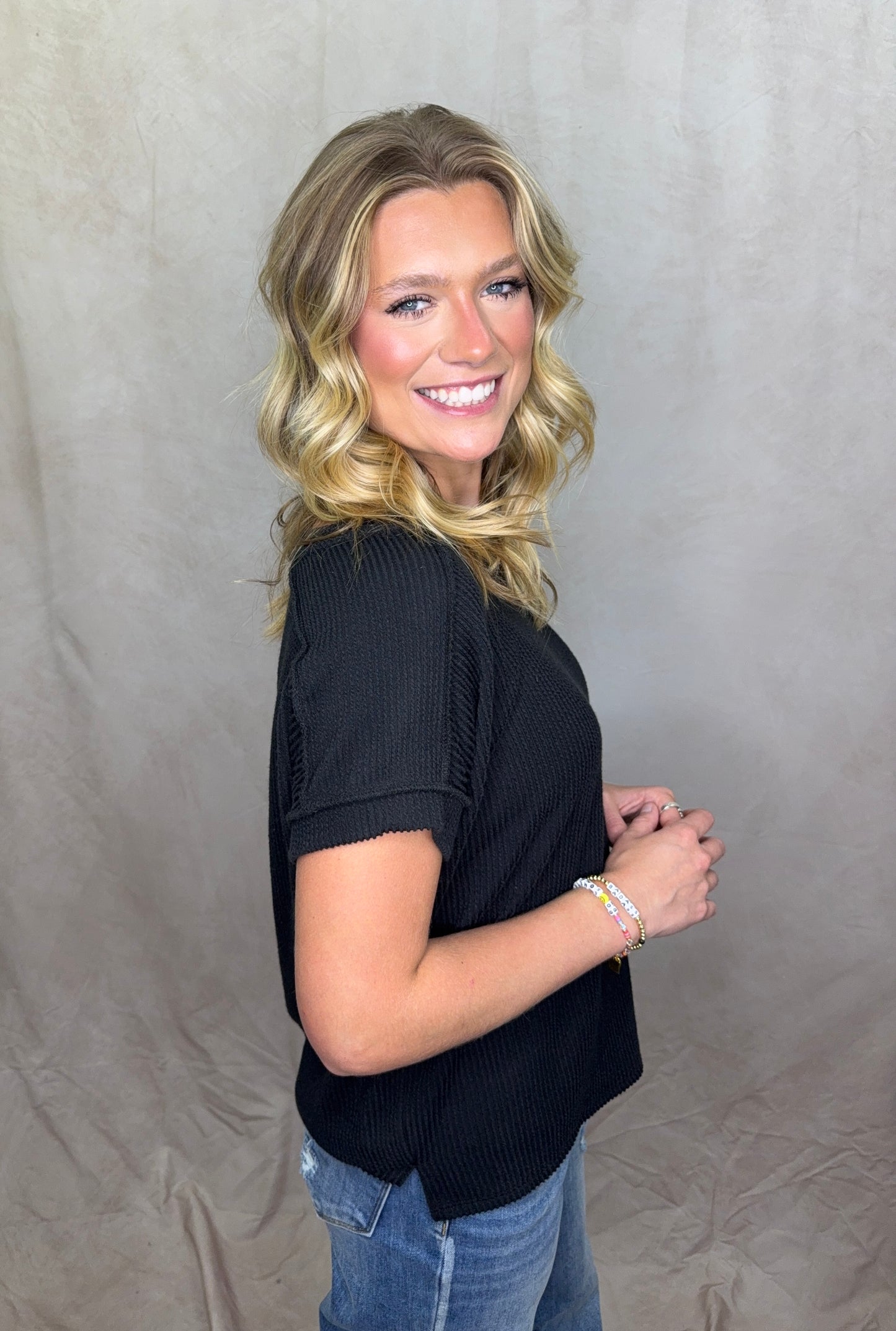 Wear Everywhere Black Ribbed Top