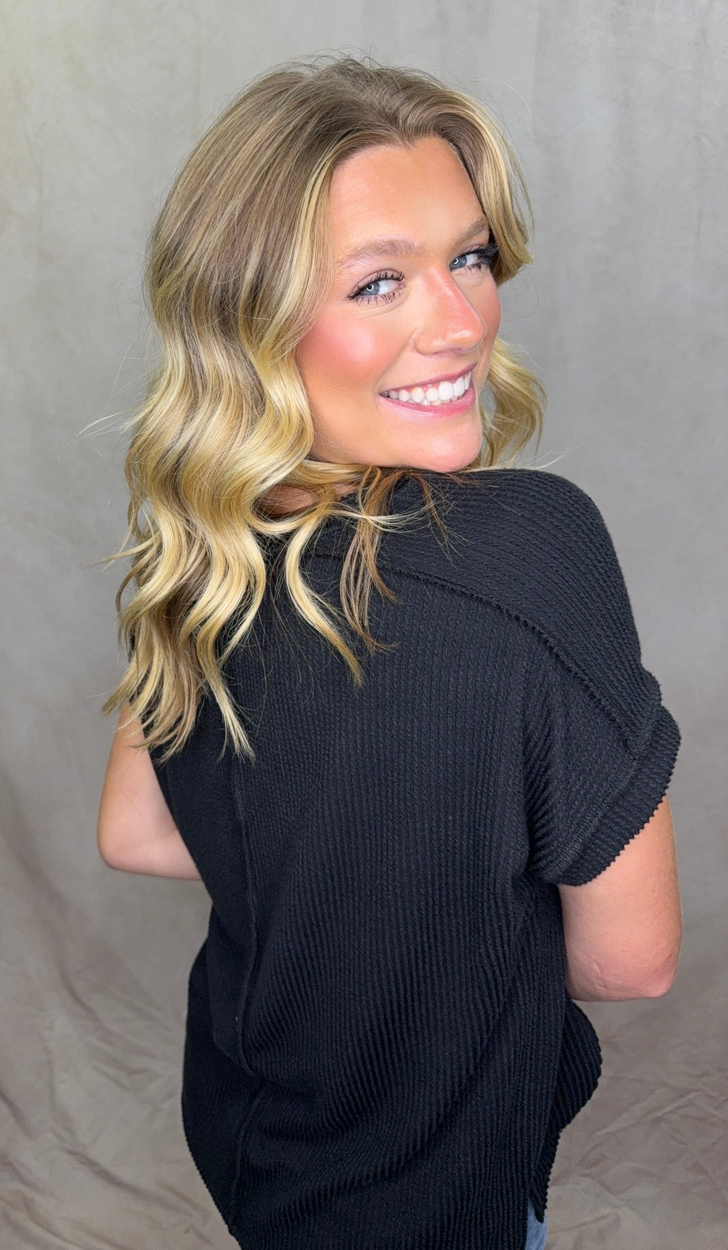 Wear Everywhere Black Ribbed Top