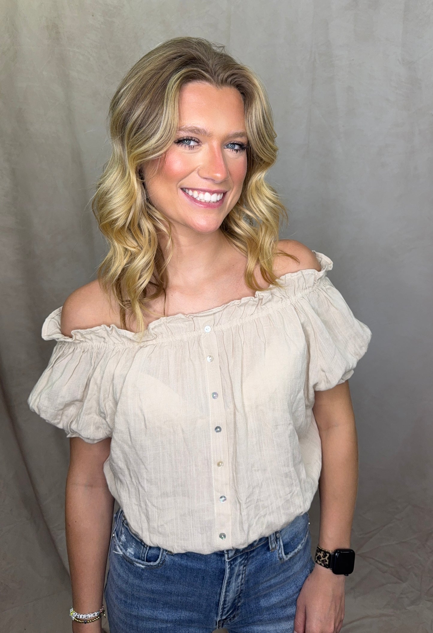 Tan Front Button Top