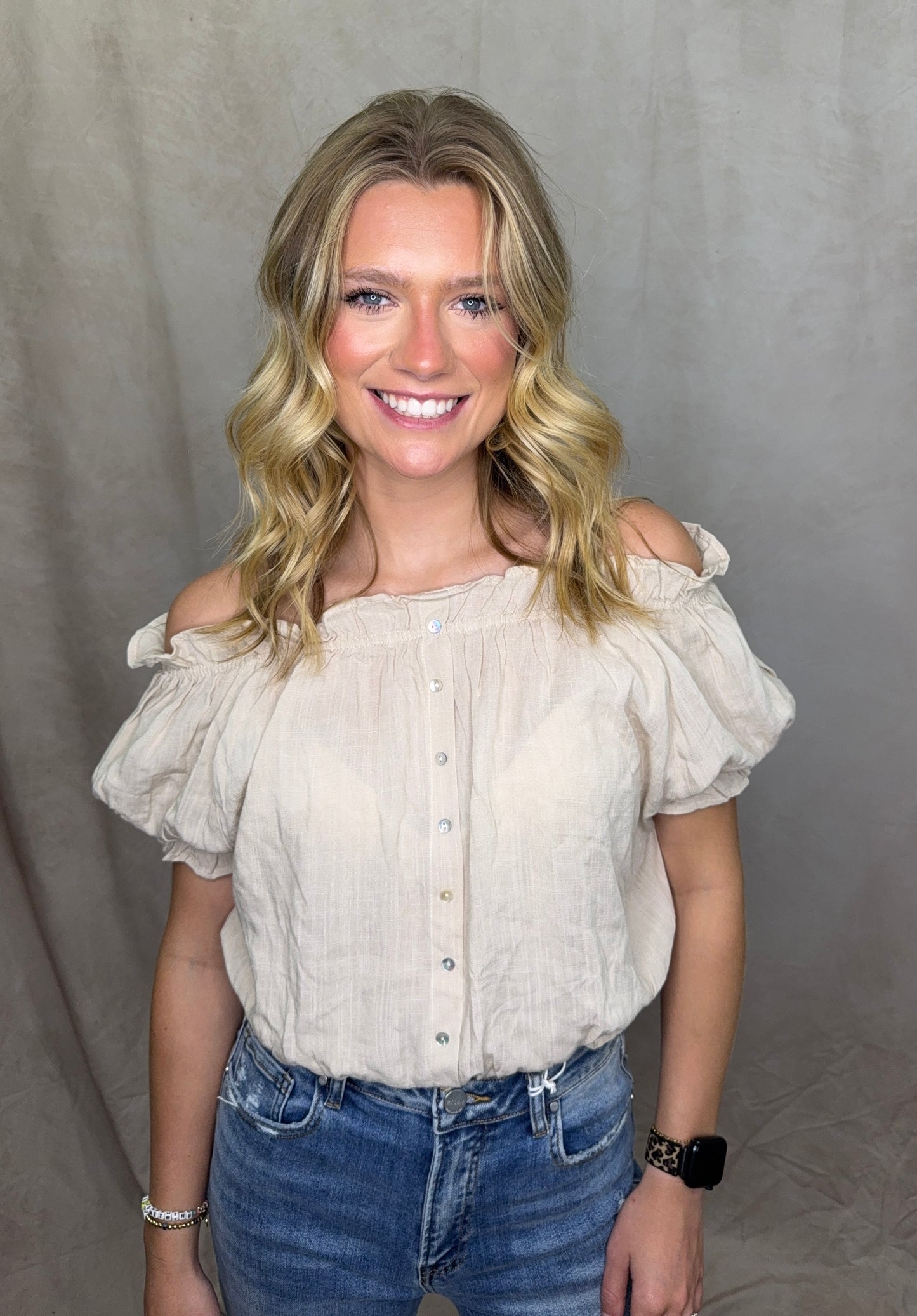 Tan Front Button Top