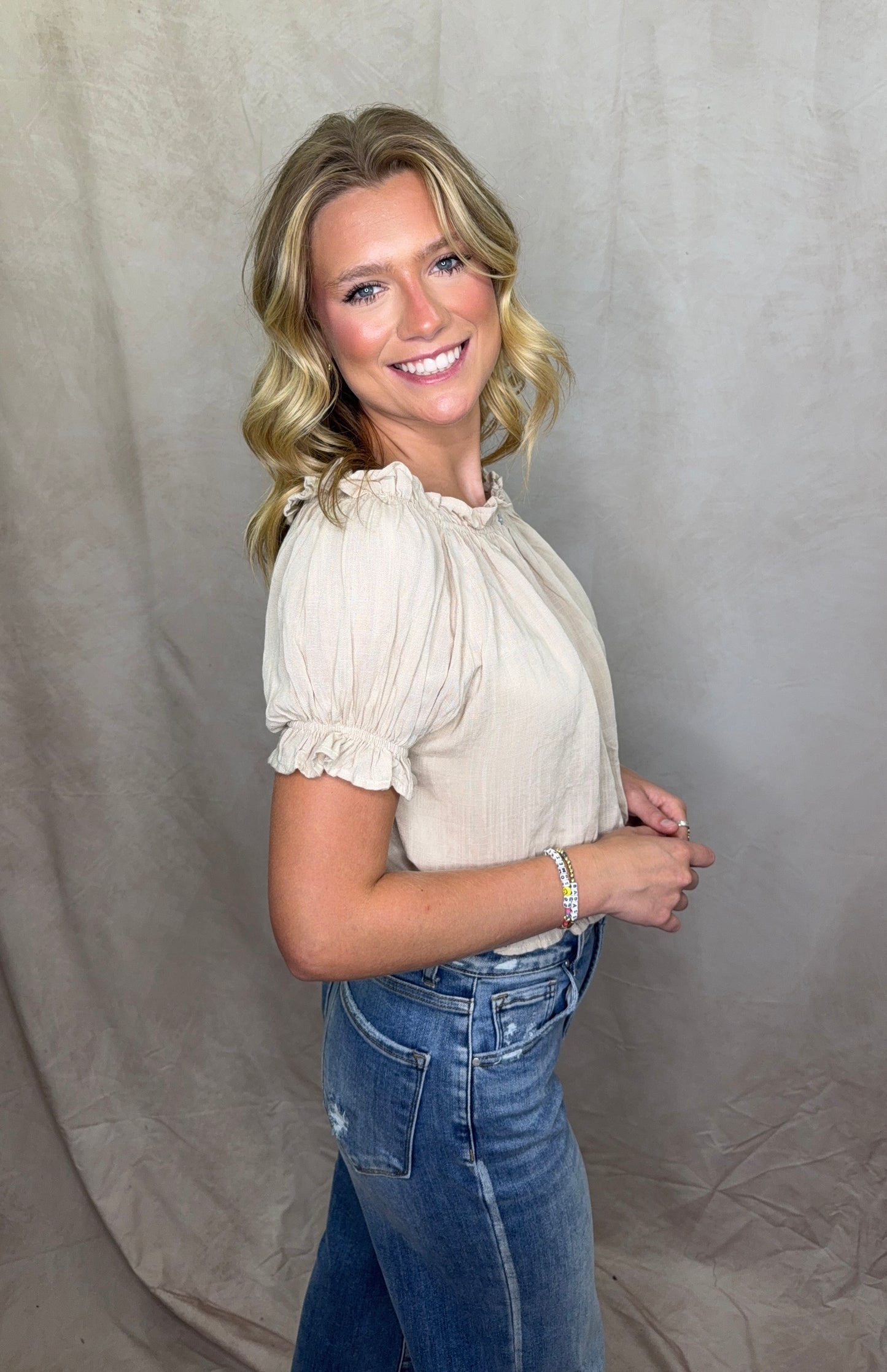 Tan Front Button Top