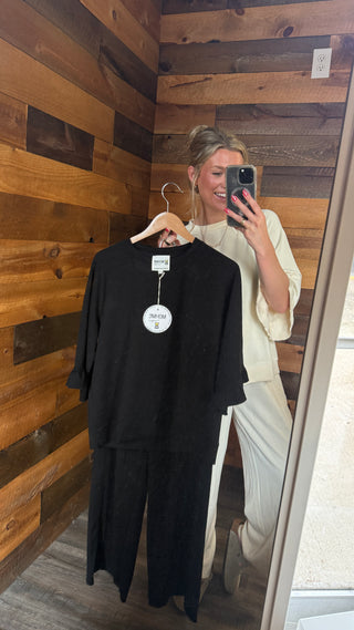 Black Scuba Ruffle Sleeve Top