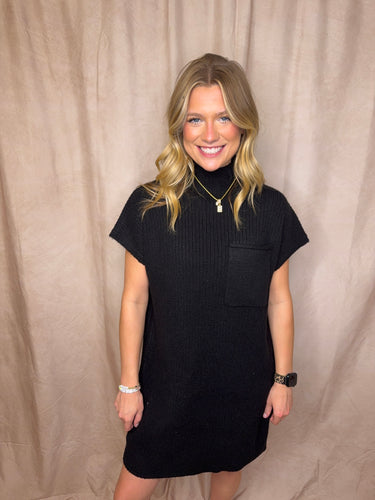 Turtle Necked Knit Dress- Black