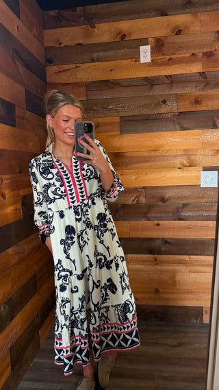 Navy Boho Print Dress
