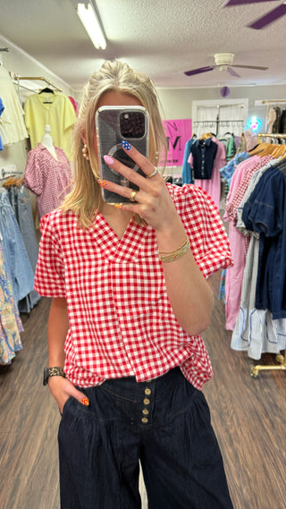 Red and White Gingham Top
