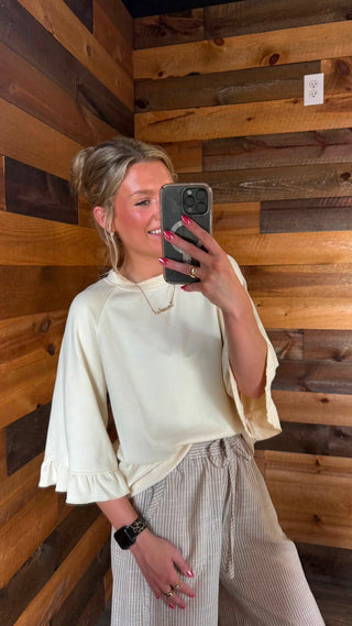 Cream Scuba Ruffle Sleeve Top