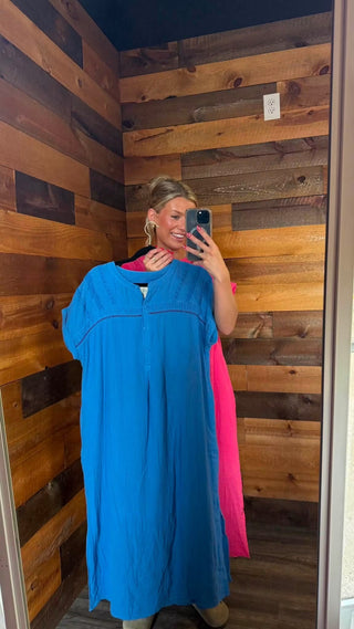 Ocean Blue Midi Gauze Dress