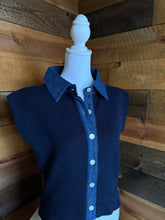 Load image into Gallery viewer, Navy &amp; Denim Collar Top