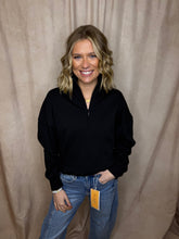Load image into Gallery viewer, Black Half Zip Sweatshirt