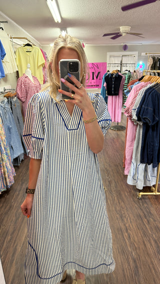 Blue and White Stripe Midi Dress