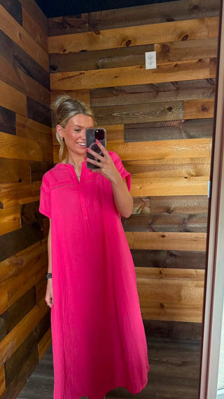 Hot Pink Midi Gauze Dress