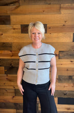 Load image into Gallery viewer, Grey Striped Short Sleeve Cardigan