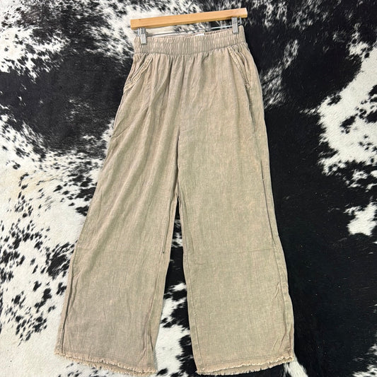 Linen Frayed Hem Pant Beige