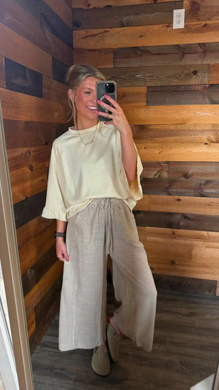 Linen Blend Wide Leg Crop Pant-