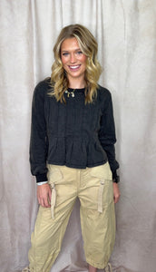 Black Pleated Long Sleeve
