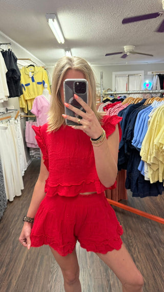 Ruffled Red Short Set
