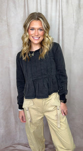 Black Pleated Long Sleeve
