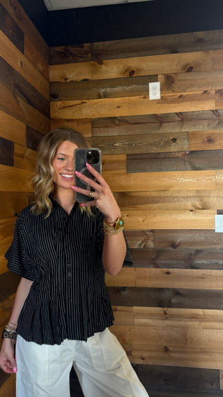 Black & White Striped Cinch Top