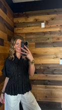 Load image into Gallery viewer, Black &amp; White Striped Cinch Top