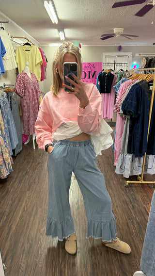 Wide Leg Ruffle Hem Pant