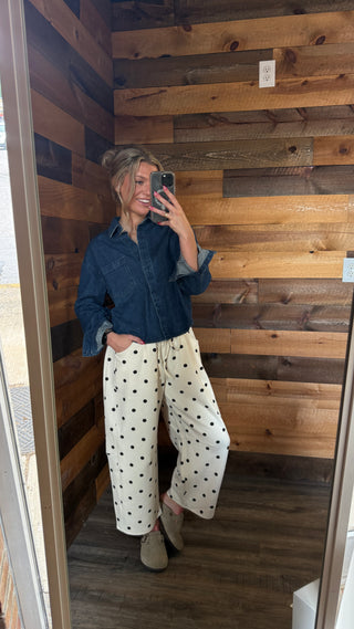 Polka Dot Scuba Material Barrel Pant