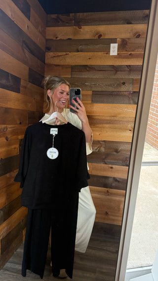Black Scuba Ruffle Sleeve Top