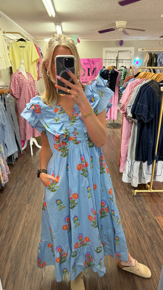 Blue Floral Midi Dress