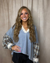 Load image into Gallery viewer, Denim &amp; Plaid Long sleeve top