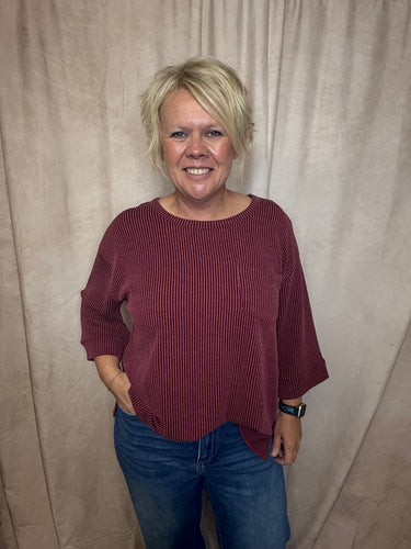 Ribbed Basic Top- Burgundy