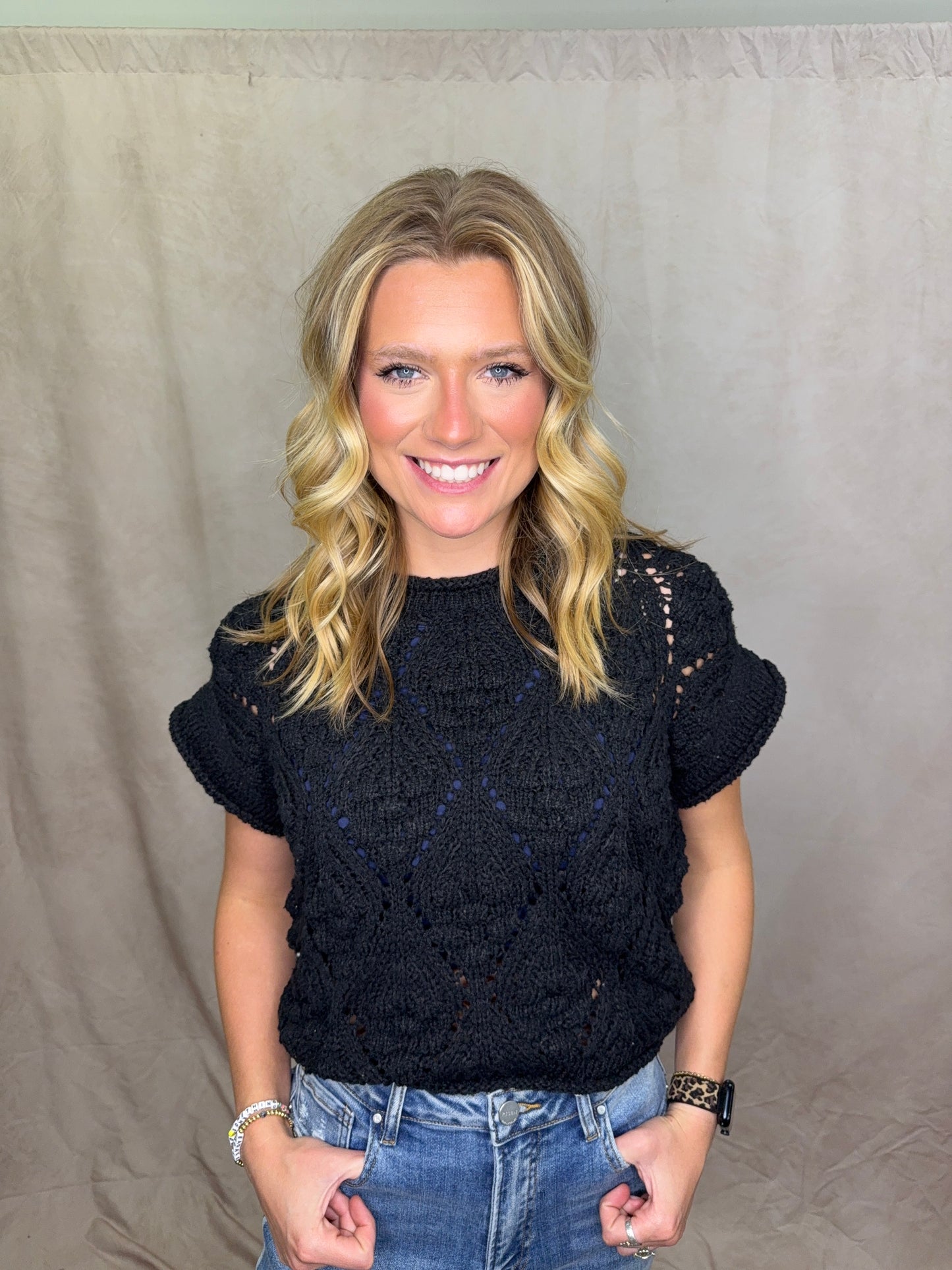 Short Sleeve Crochet Sweater Top