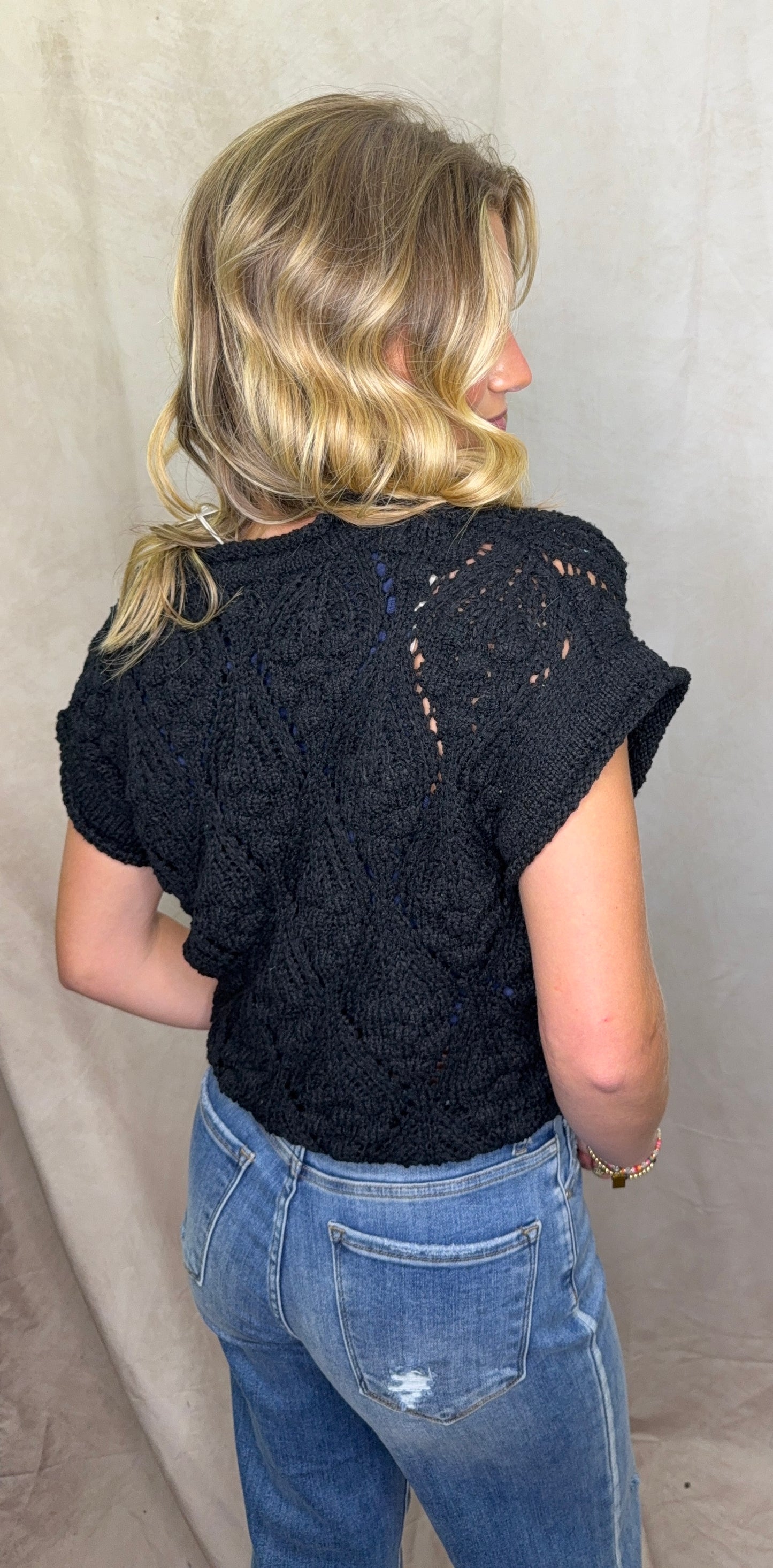 Short Sleeve Crochet Sweater Top