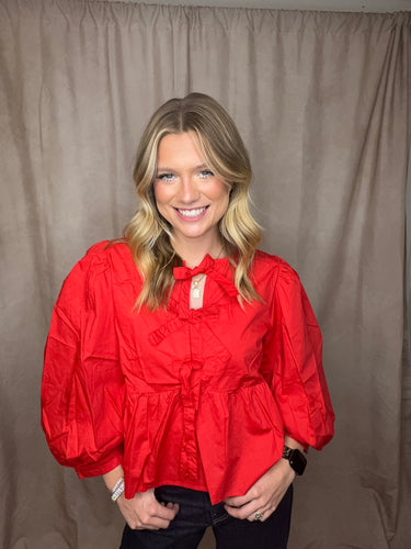 Bow Front Puff Sleeve Top
