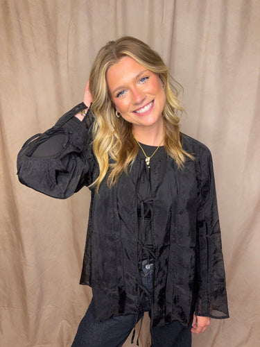 Mesh Cardigan Bow Top